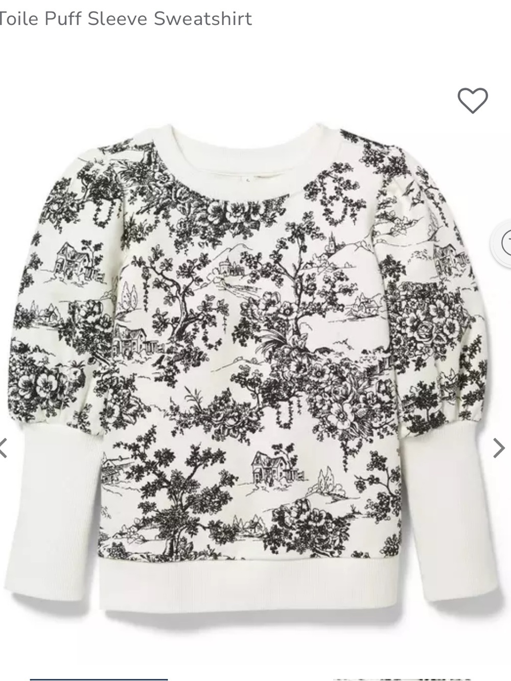 Janie  and Jack Toile Puff Sleeve Sweatshirt size 6